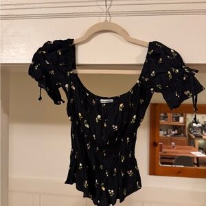 Reformation Black Floral Blouse